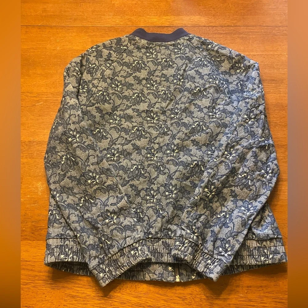 J. Crew Navy Floral Jacquard Zip Bomber Jacket